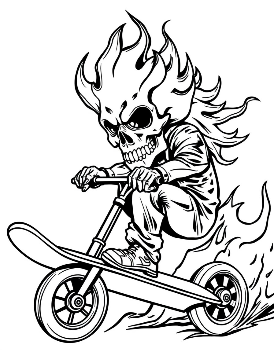 cool flame skull riding skate bored