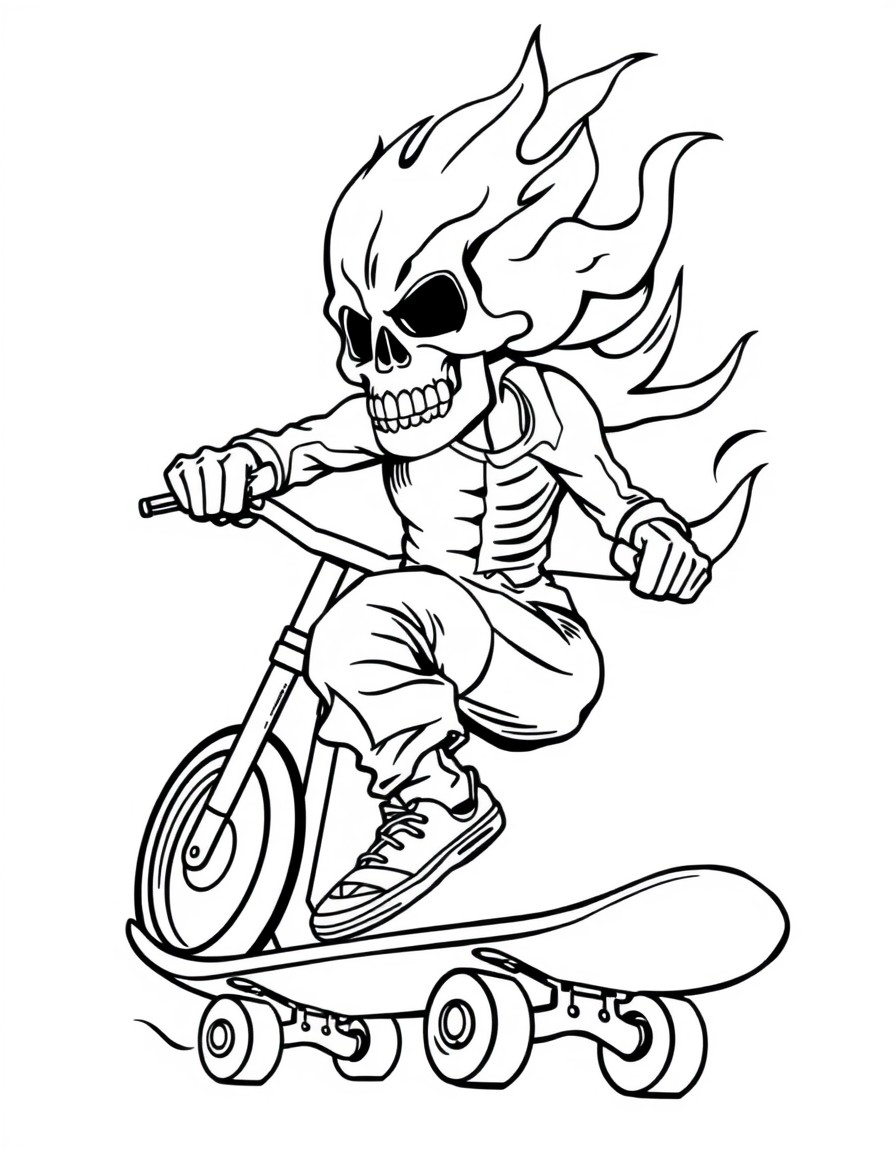 cool flame skull riding skate bored