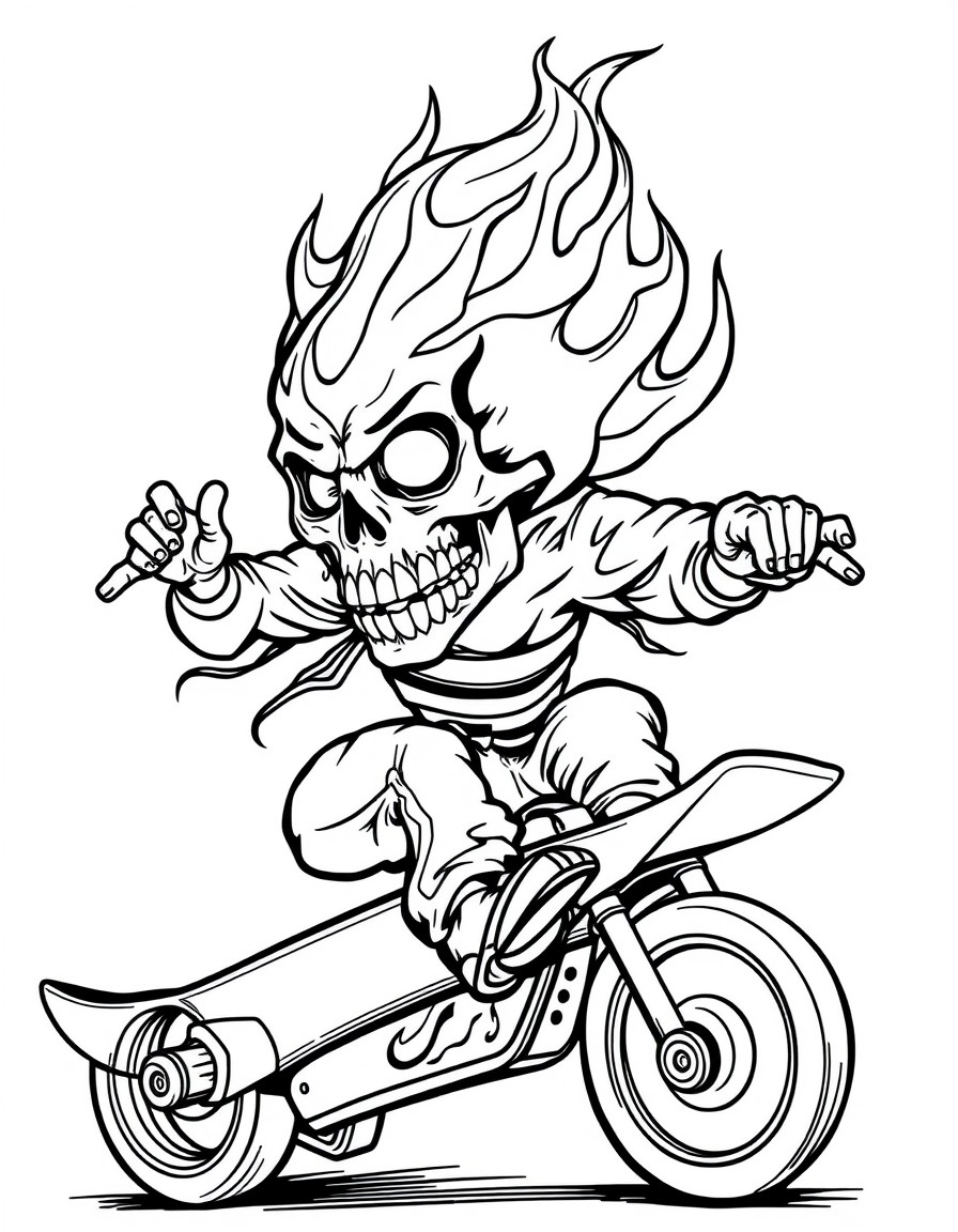 cool flame skull riding skate bored