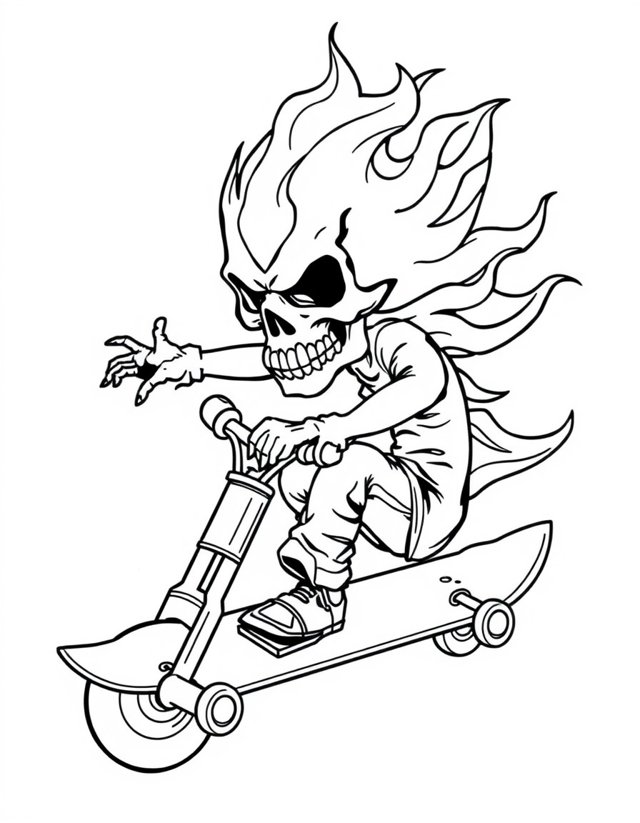 cool flame skull riding skate bored