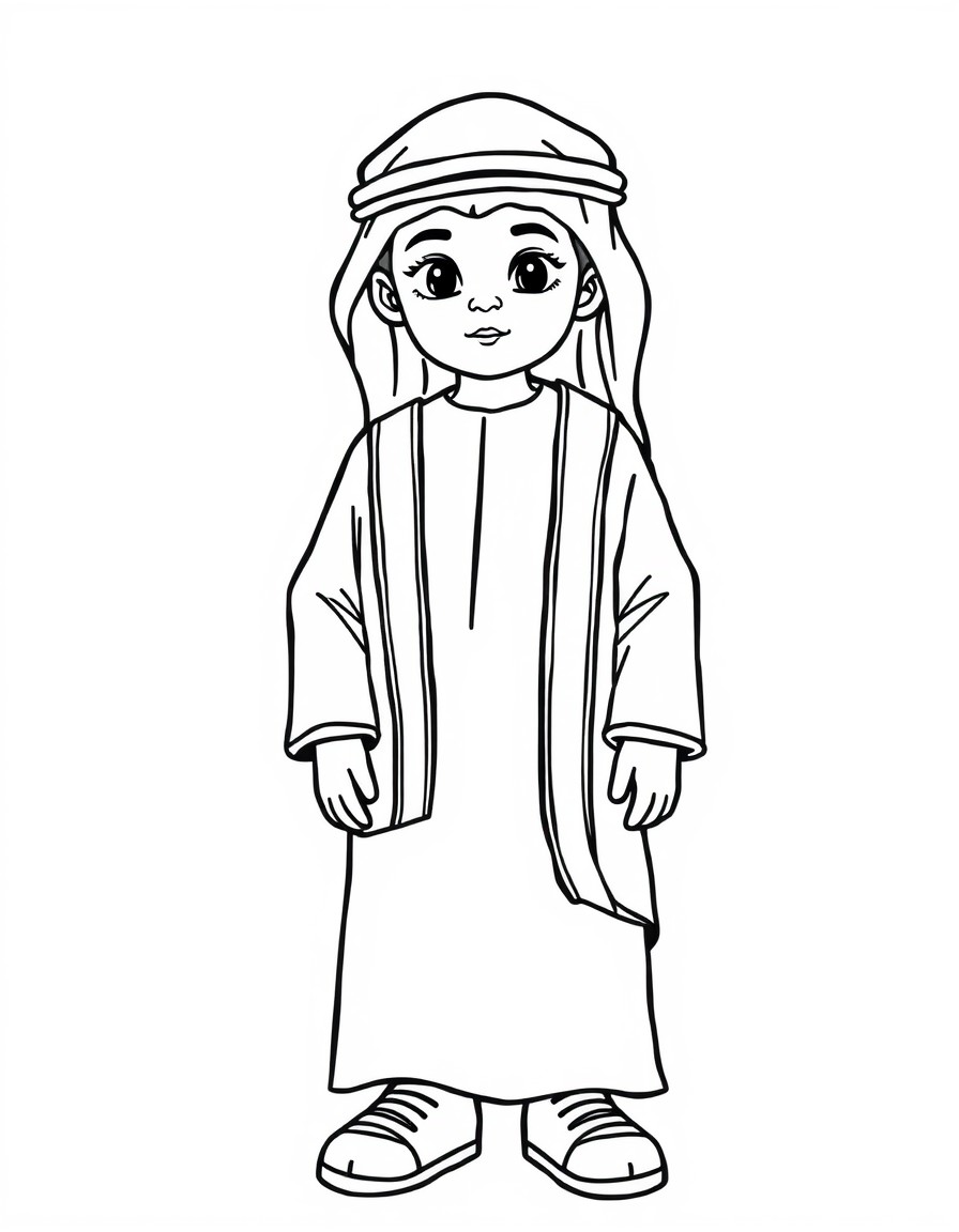 A boy wearing Qatar national dress