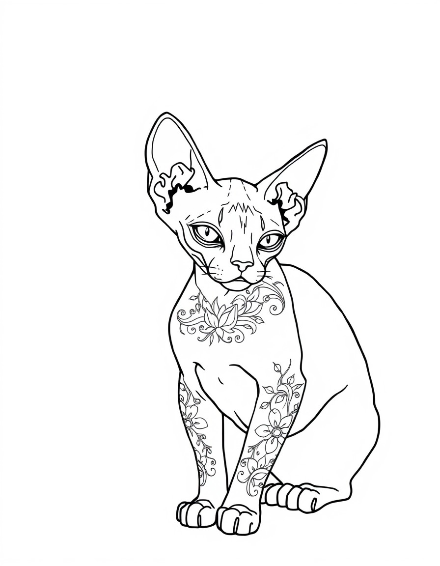 sphynx cat with tattoo's. if possible make it with numbers so it can be used for drawing by numbers. dont use more than ten colors