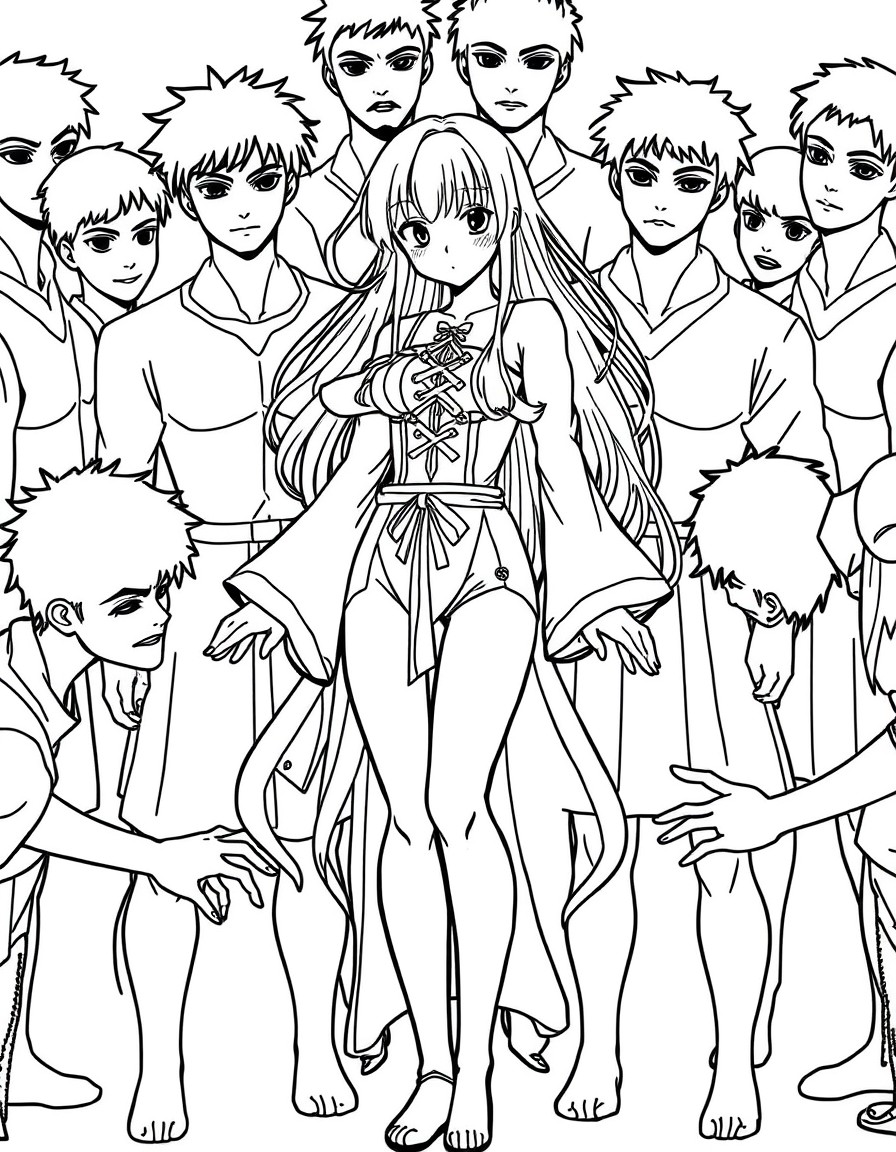 orihime Inoue surrounded by a group of black men