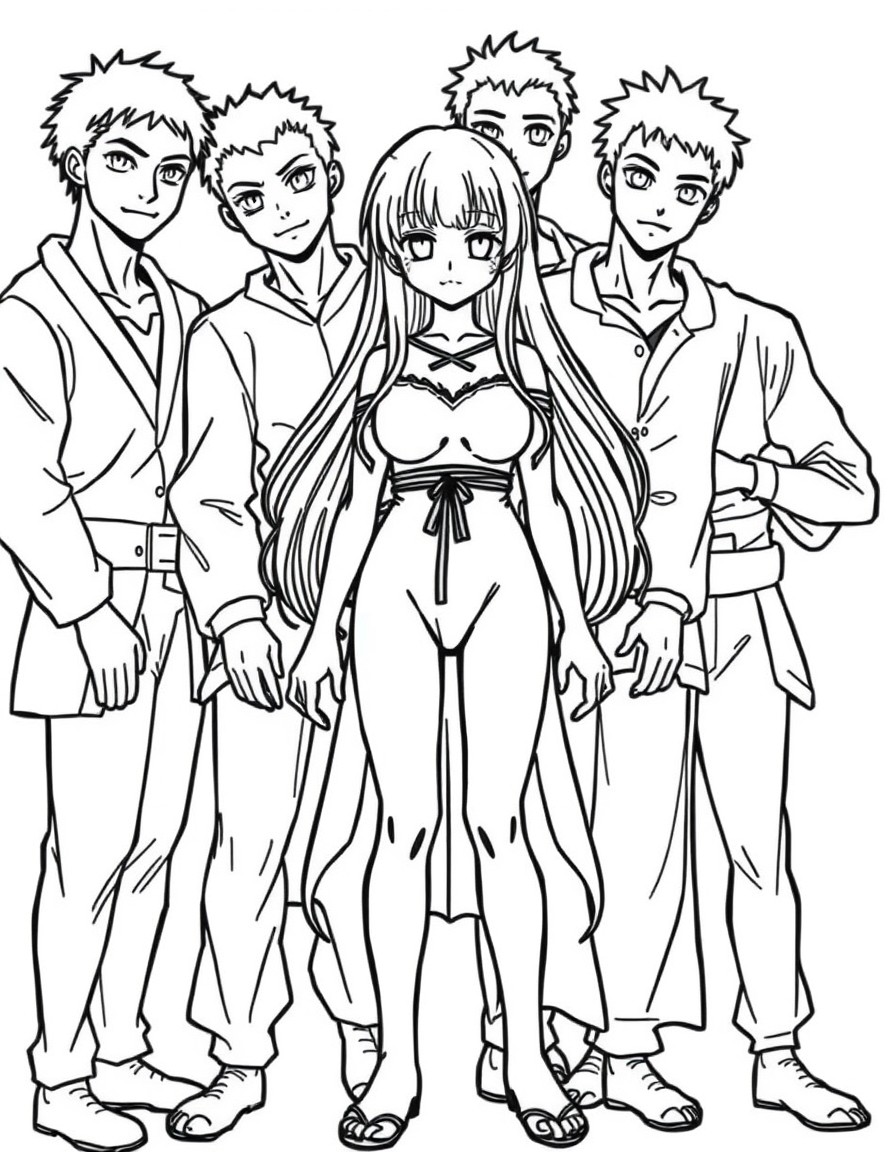 orihime Inoue surrounded by a group of black men