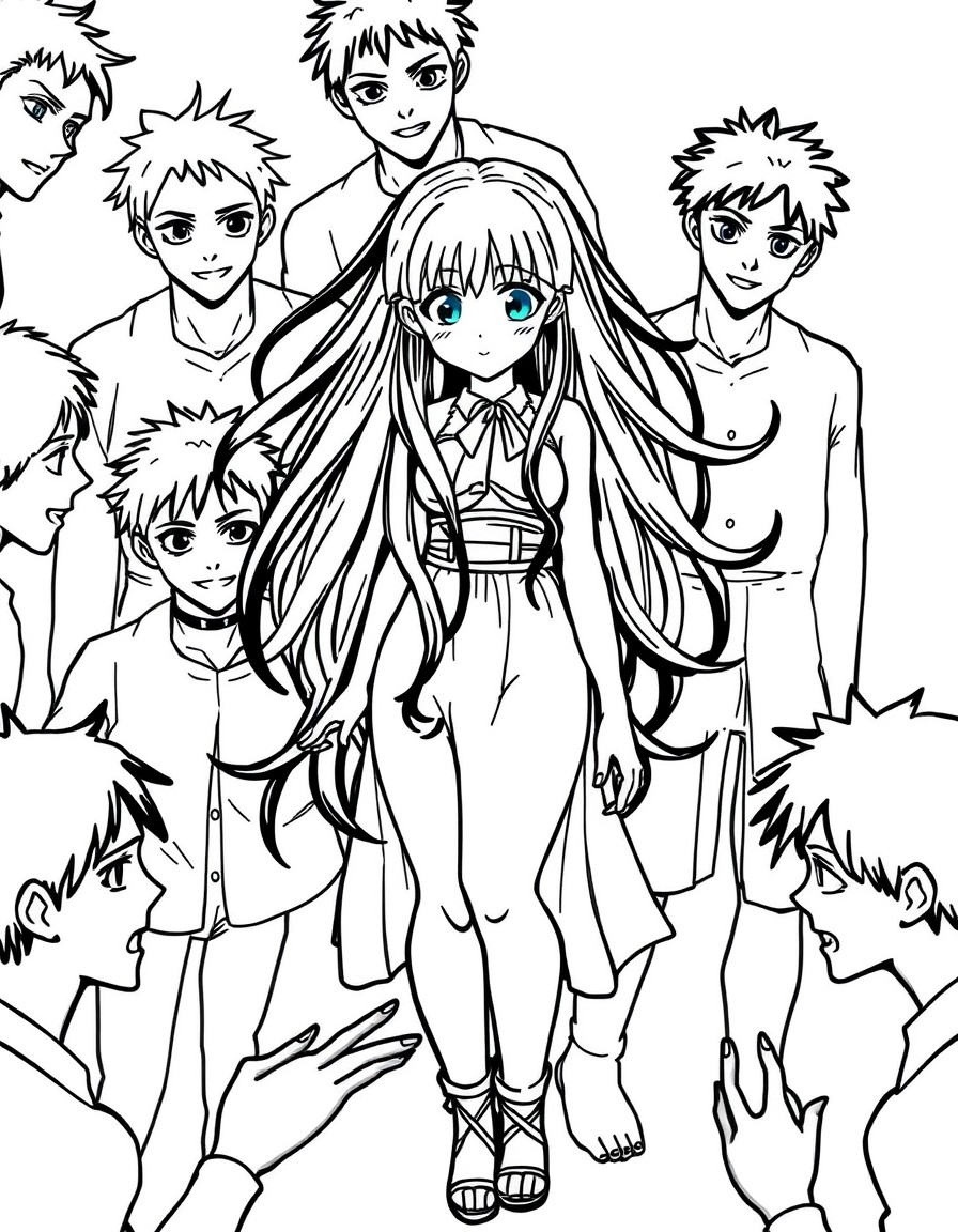 orihime Inoue surrounded by a group of black men