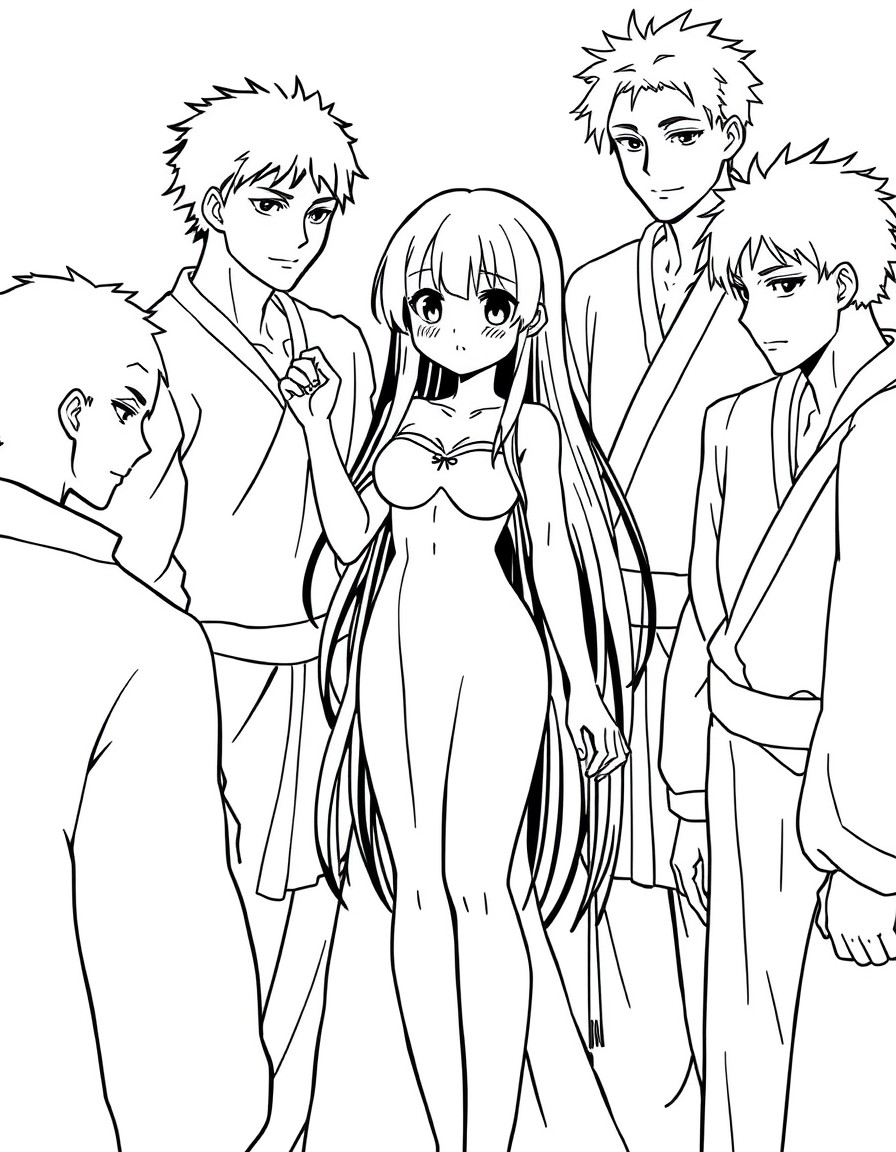 orihime Inoue surrounded by a group of black men