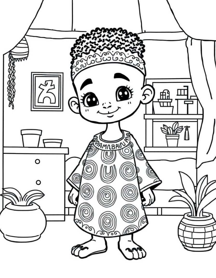 A cute Yoruba boy with Yoruba alphabets in a home setting