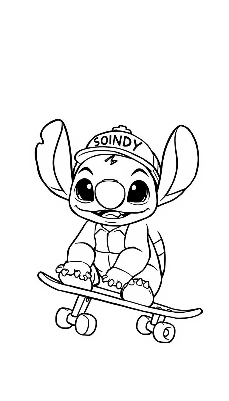 A ninja turtle on a skateboard and the text 'SOFIA' in the background"  "A cute Stitch with a cap that has the name 'CINDY' on it