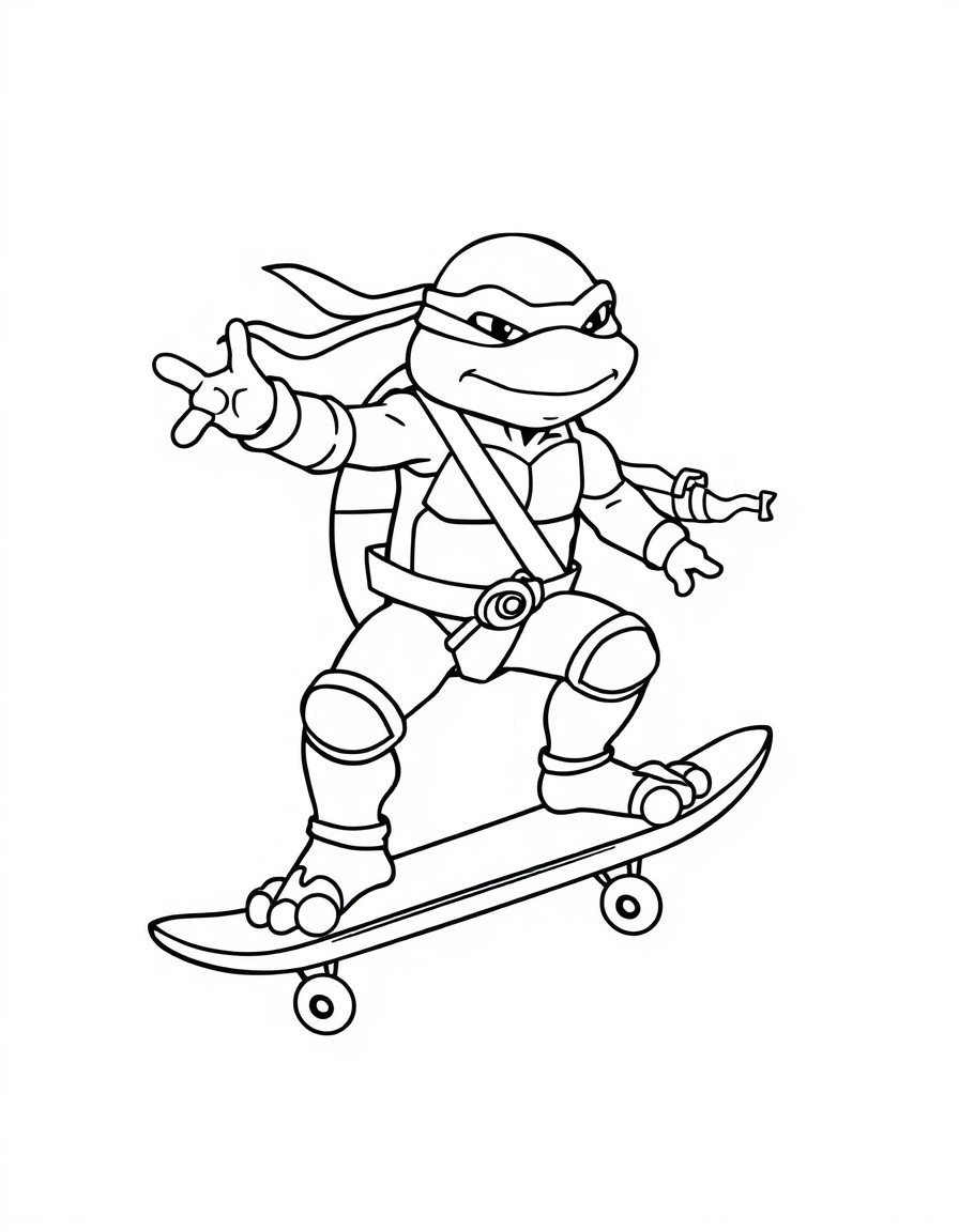 a TMNT character riding skateboard