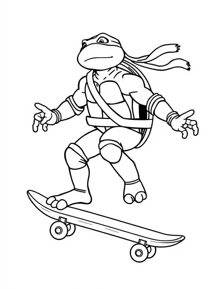 a TMNT character riding skateboard
