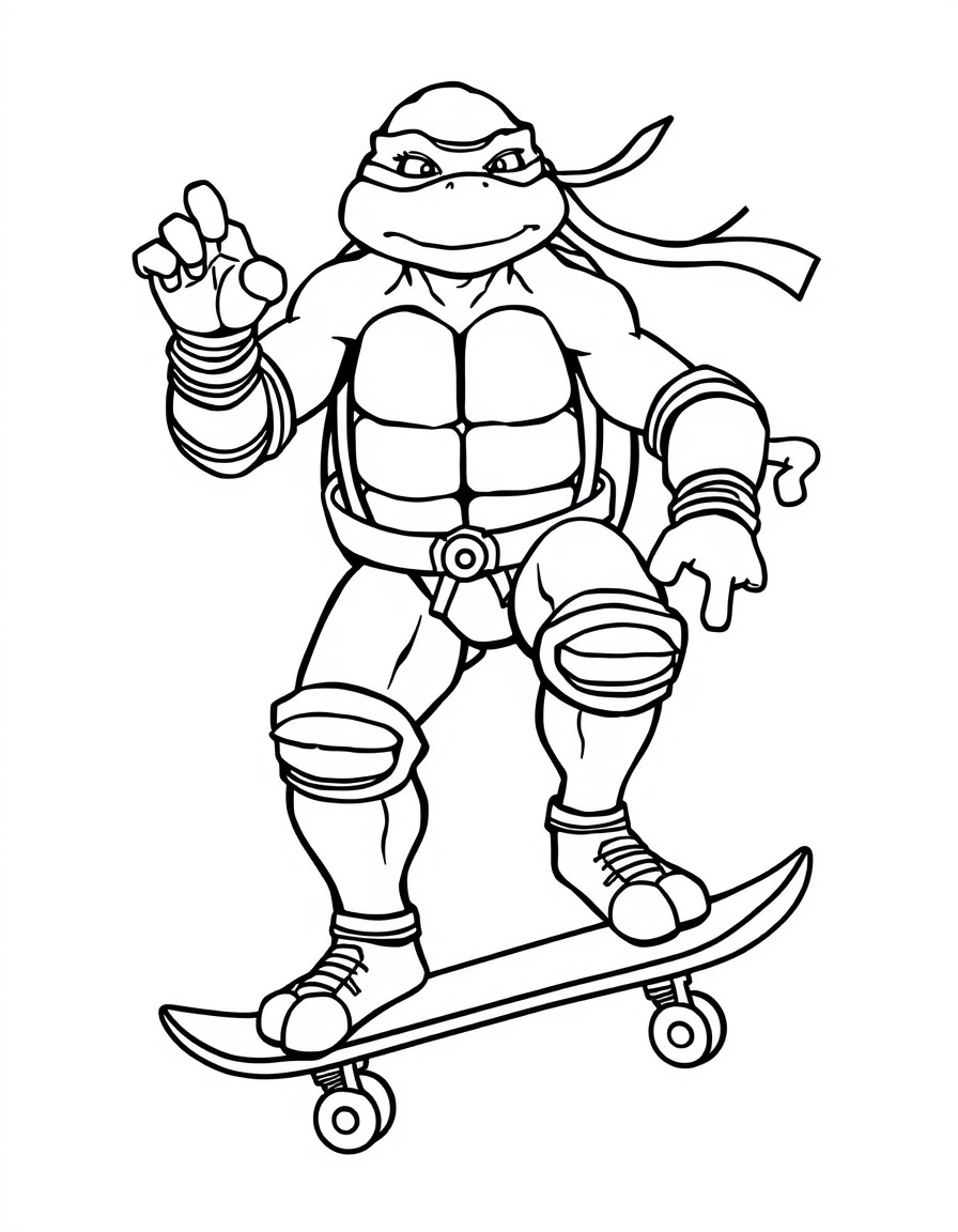 a TMNT character riding skateboard