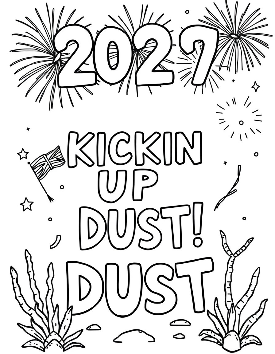 an australian themed new year celebration with the words 'KICKIN UP DUST' somewhere.