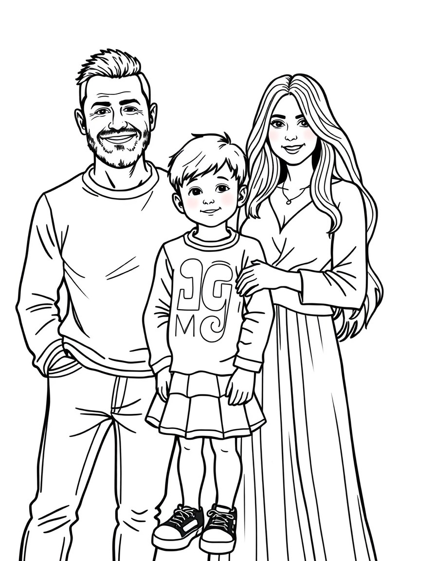 create a colouring in page of my family Myself, wife, son and daughter.  I have short hair with a short beard, my wife has shoulder length blonde hair and is simply stunning, my son is 8 years old wit