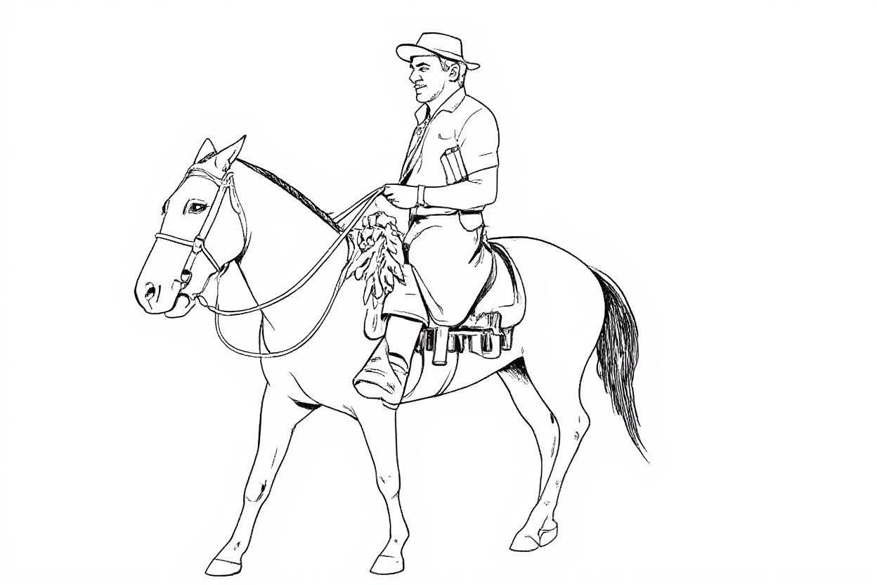 I want to make adjustments to this coloring page, keep the same black and white coloring page but only make the following change centralise the horse in the first plane