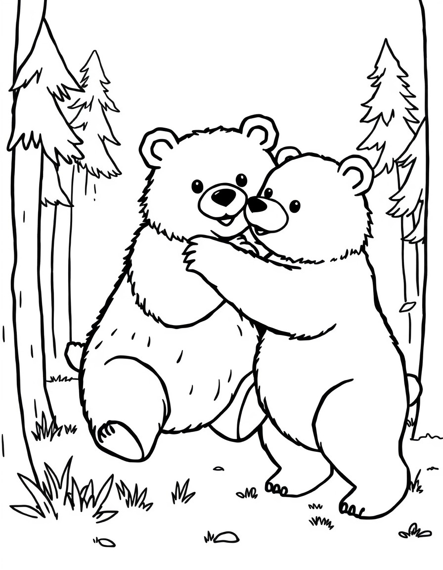 Playing together bear friends, forest, playfull,