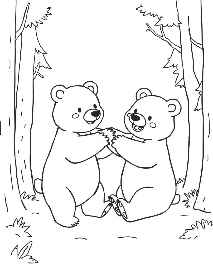 Playing together bear friends, forest, playfull,