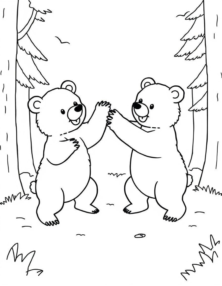 Playing together bear friends, forest, playfull,