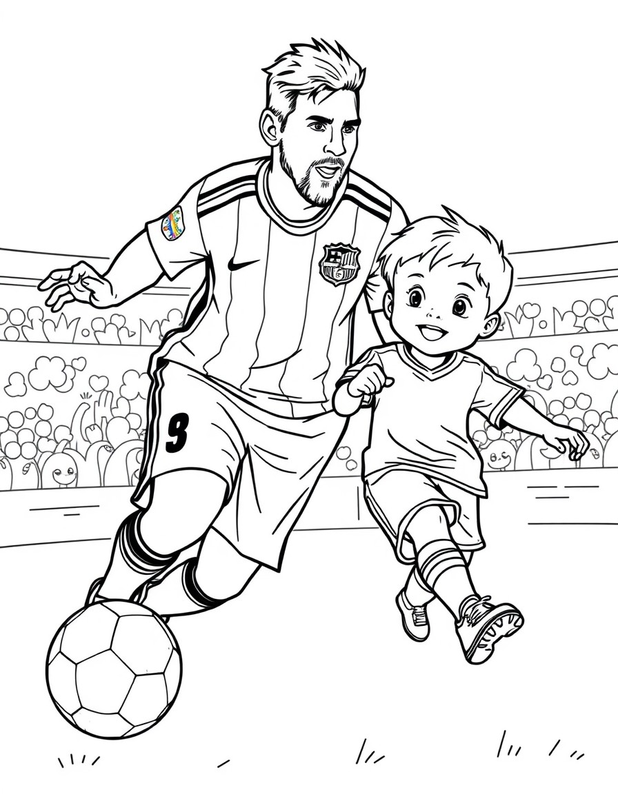 Lionel Messi and boy called Easton having a fun time on the soccer pitch