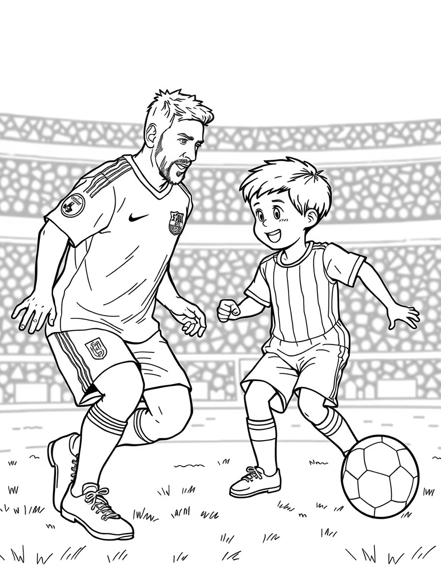 Lionel Messi and boy called Easton having a fun time on the soccer pitch