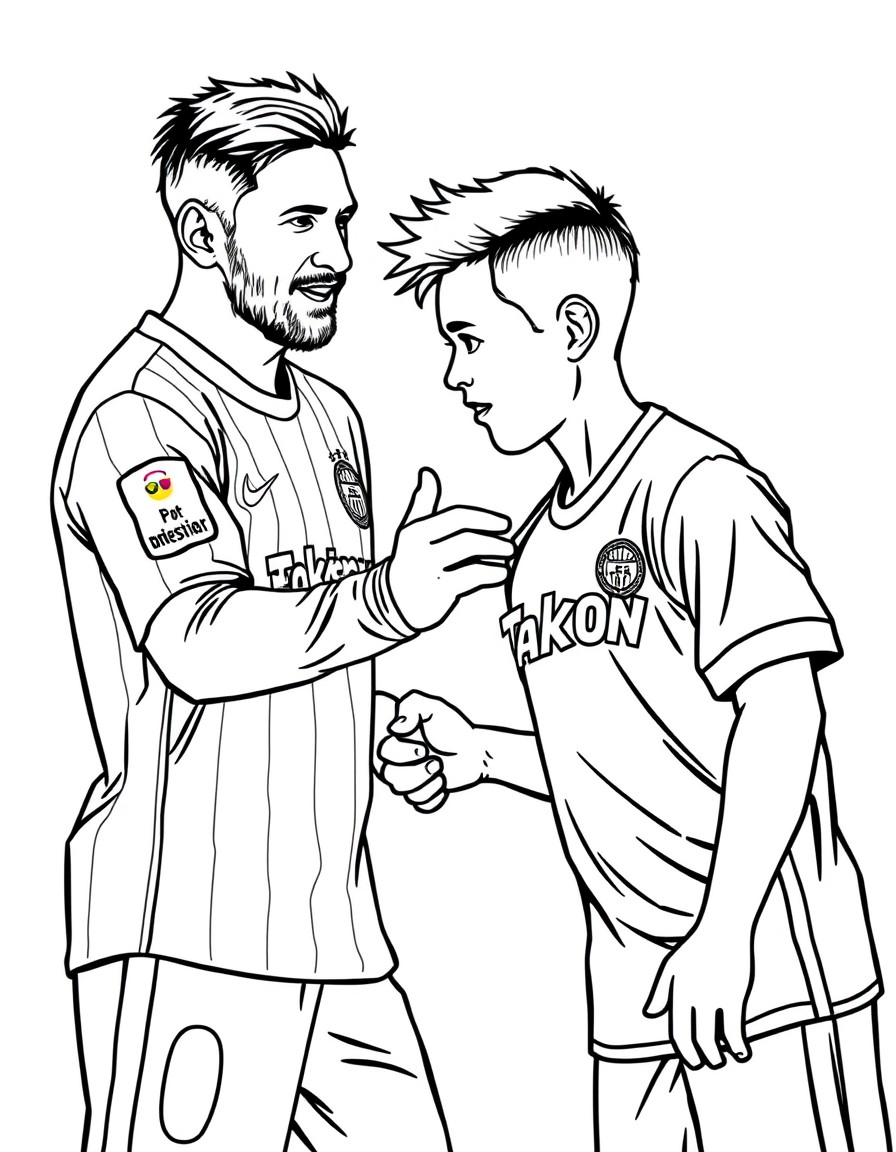 Lionel Messi shaking the hand of a boy called easton - put Kenney on the boys's jersey