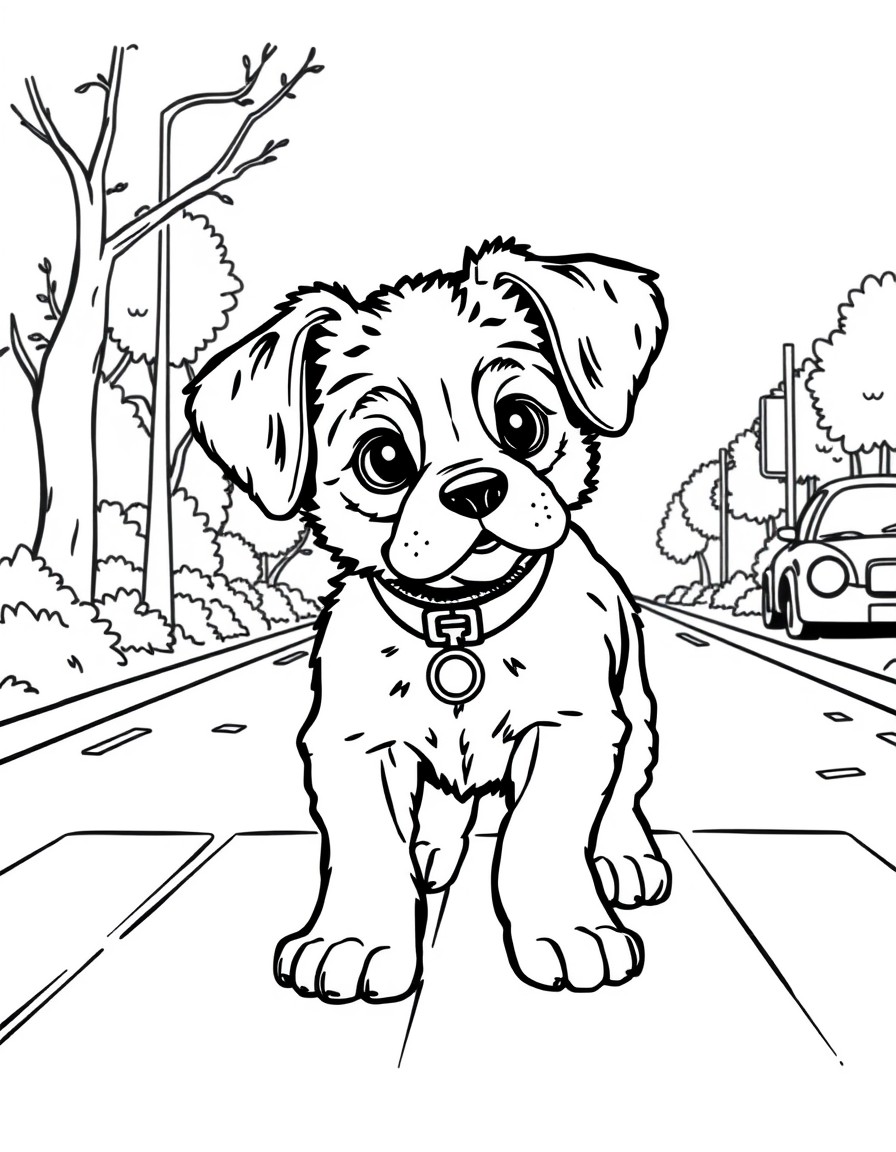 Cute cavelier king charles puppy crossing the road without looking