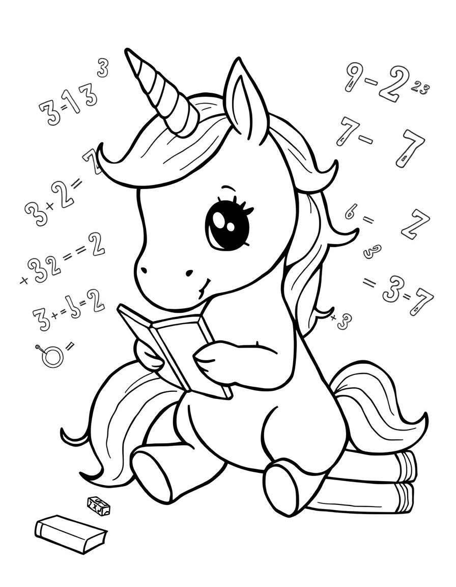 cute unicorn is studying math