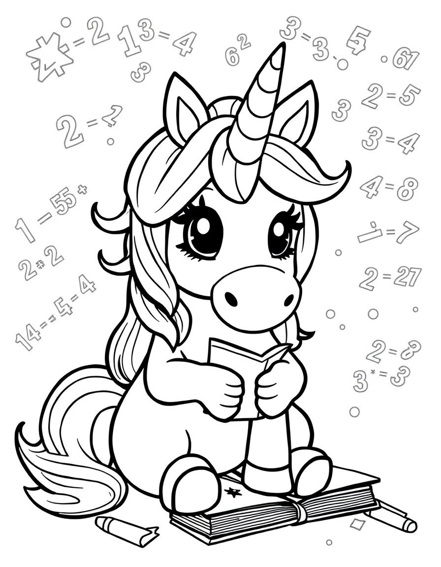 cute unicorn is studying math