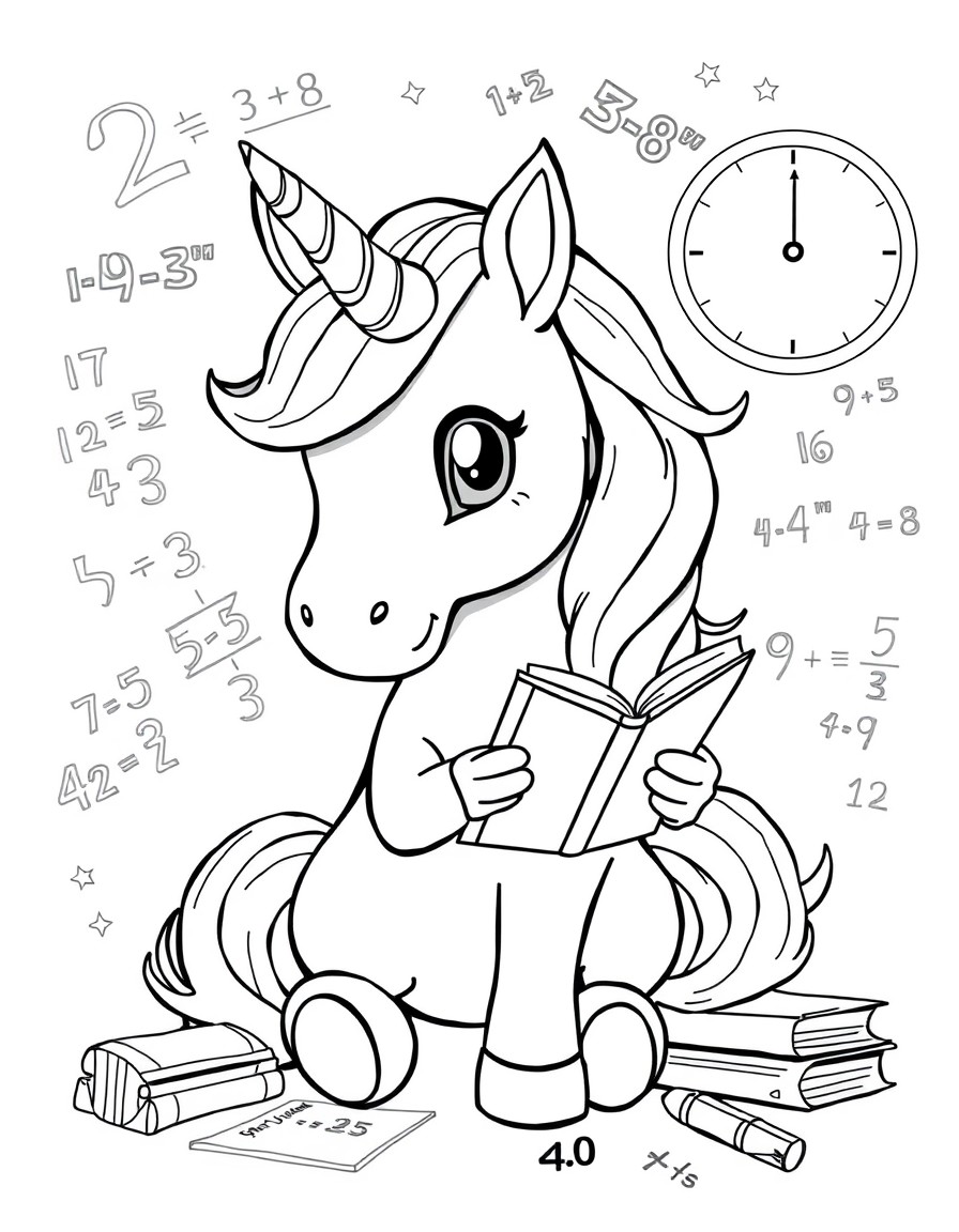 cute unicorn is studying math