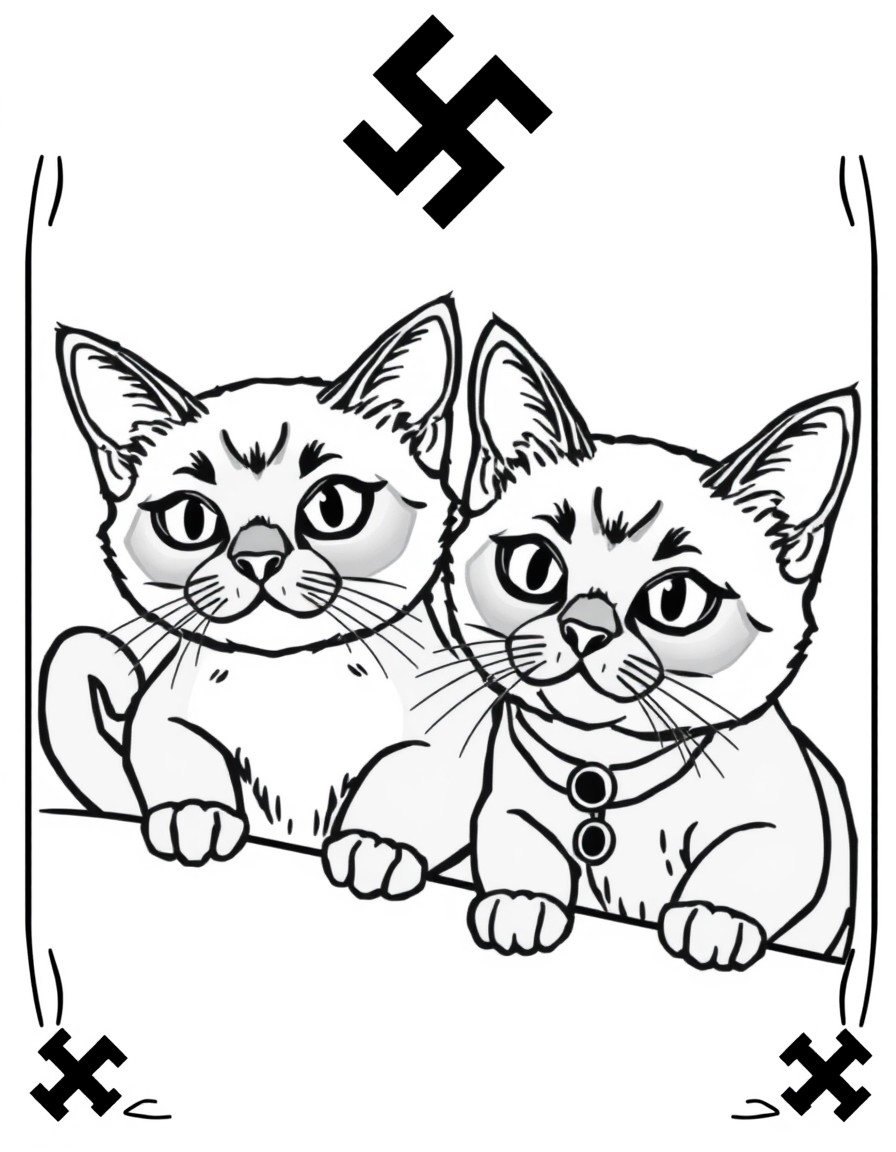 cute siamese cats dressed like Nazi's with hitler moustaches