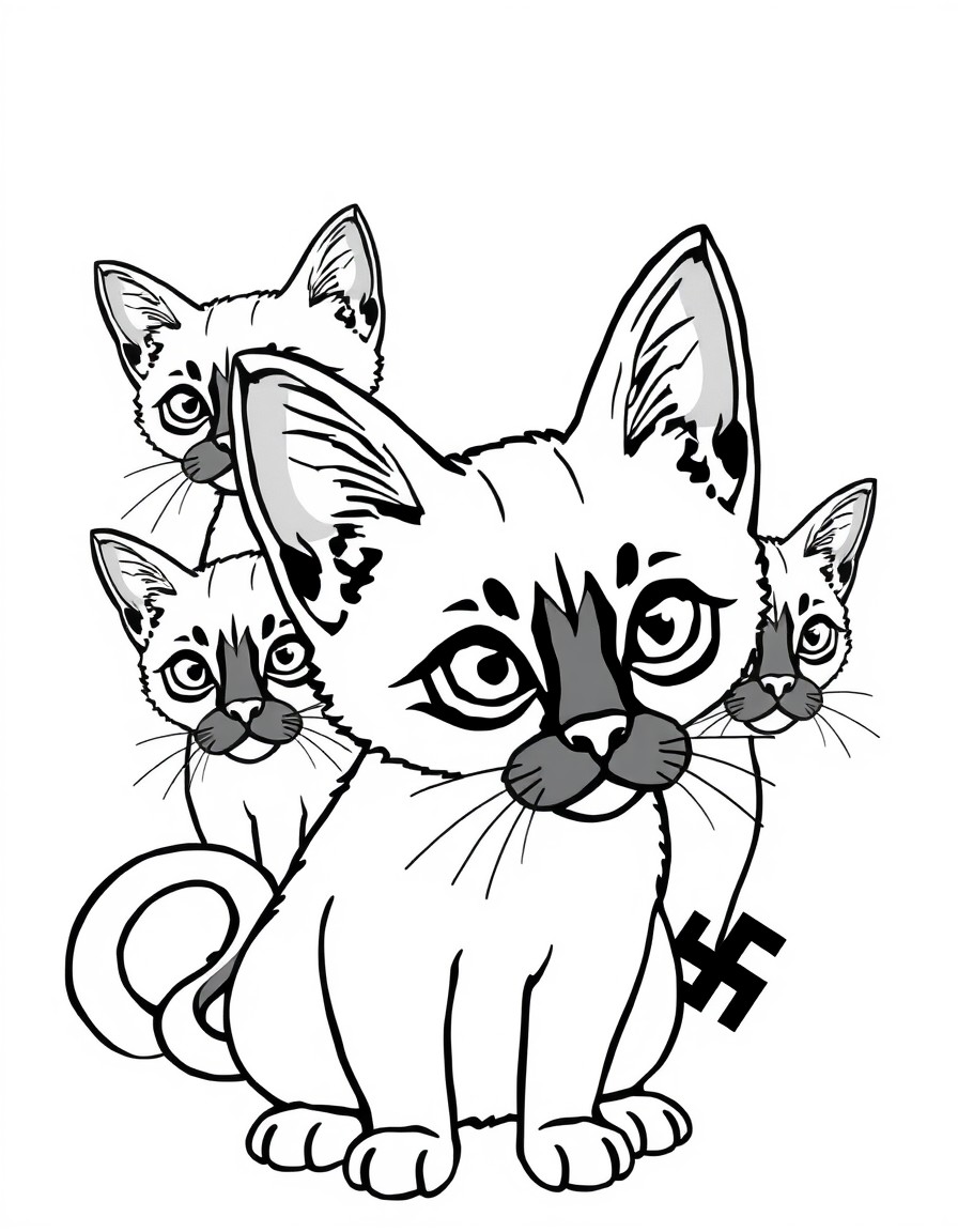 cute siamese cats dressed like Nazi's with hitler moustaches