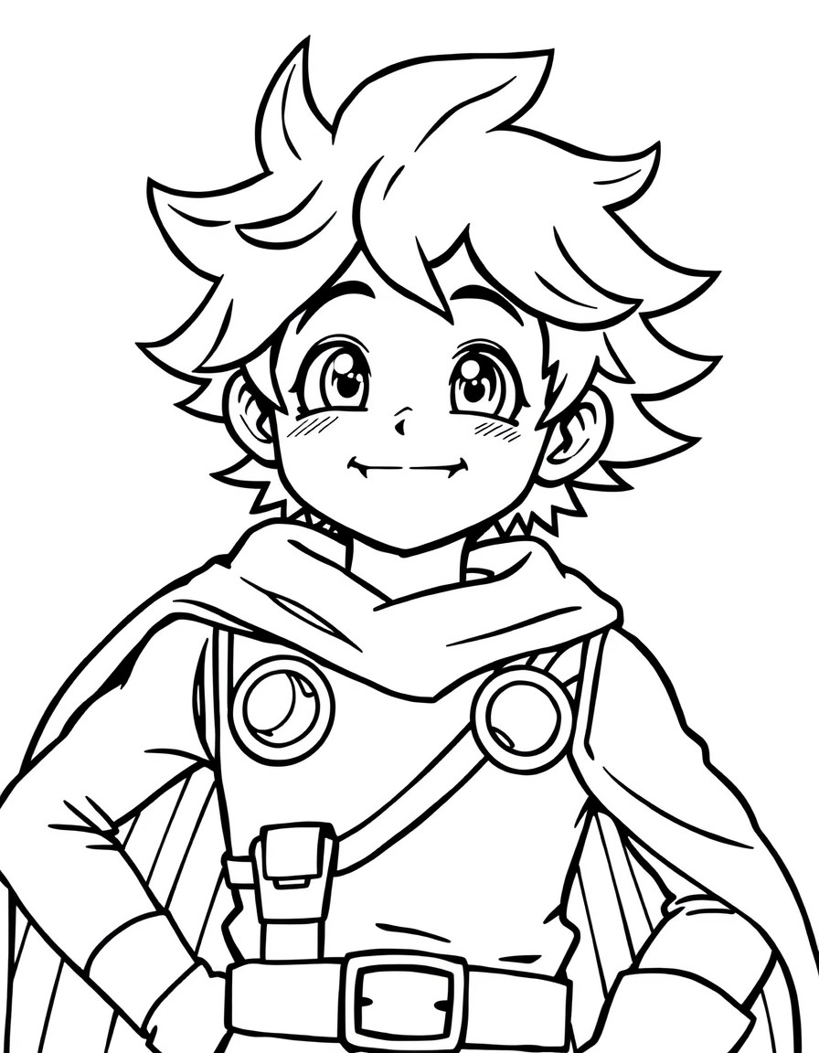 Deku in his hero costume smiling
