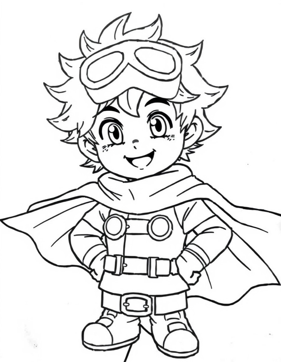 Deku in his hero costume smiling