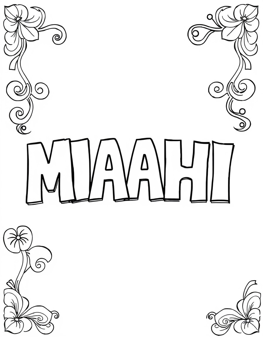 create a musical coloring page that says "MAAHI"