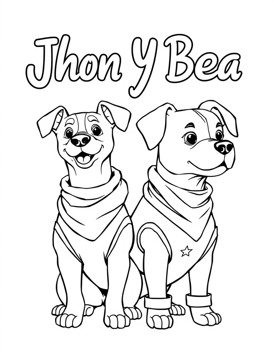 two male and female dogs dressed in Jordan clothing in the backgound the text 'Jhon Y Bea'