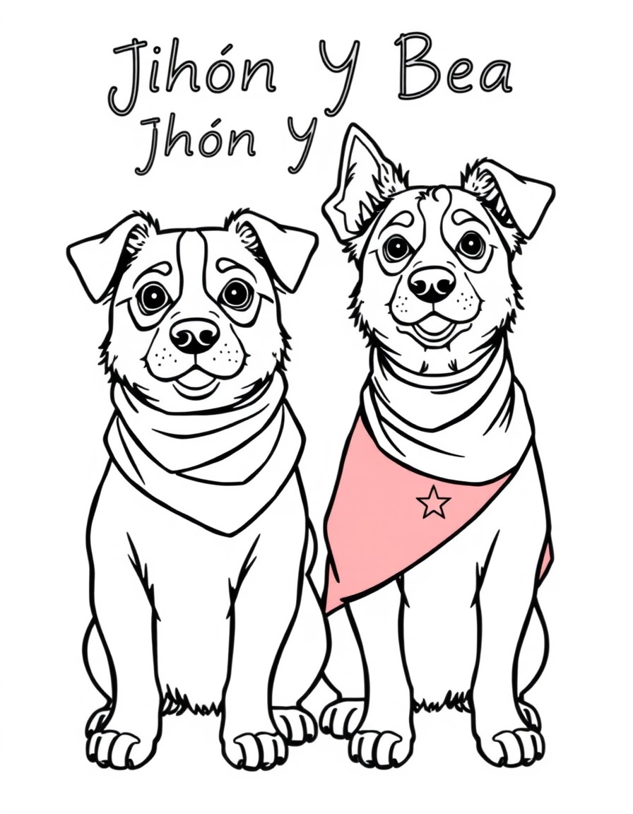 two male and female dogs dressed in Jordan clothing in the backgound the text 'Jhon Y Bea'