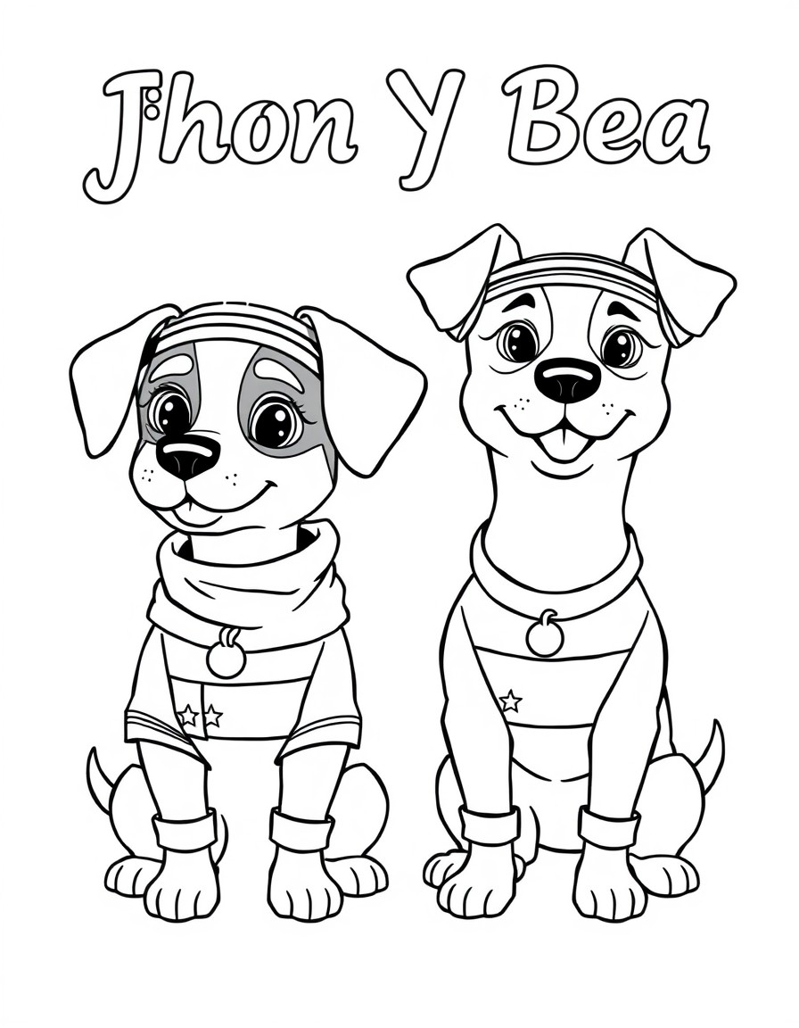 two male and female dogs dressed in Jordan clothing in the backgound the text 'Jhon Y Bea'