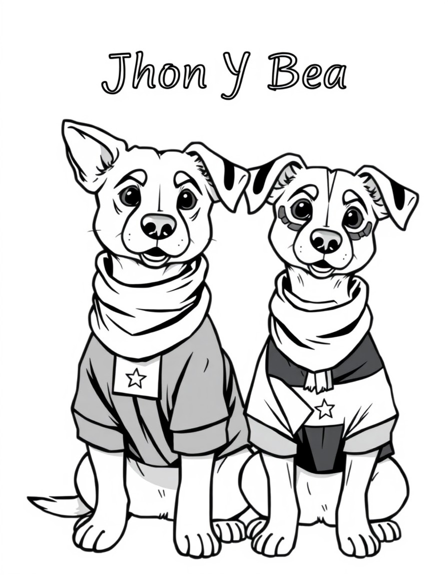 two male and female dogs dressed in Jordan clothing in the backgound the text 'Jhon Y Bea'