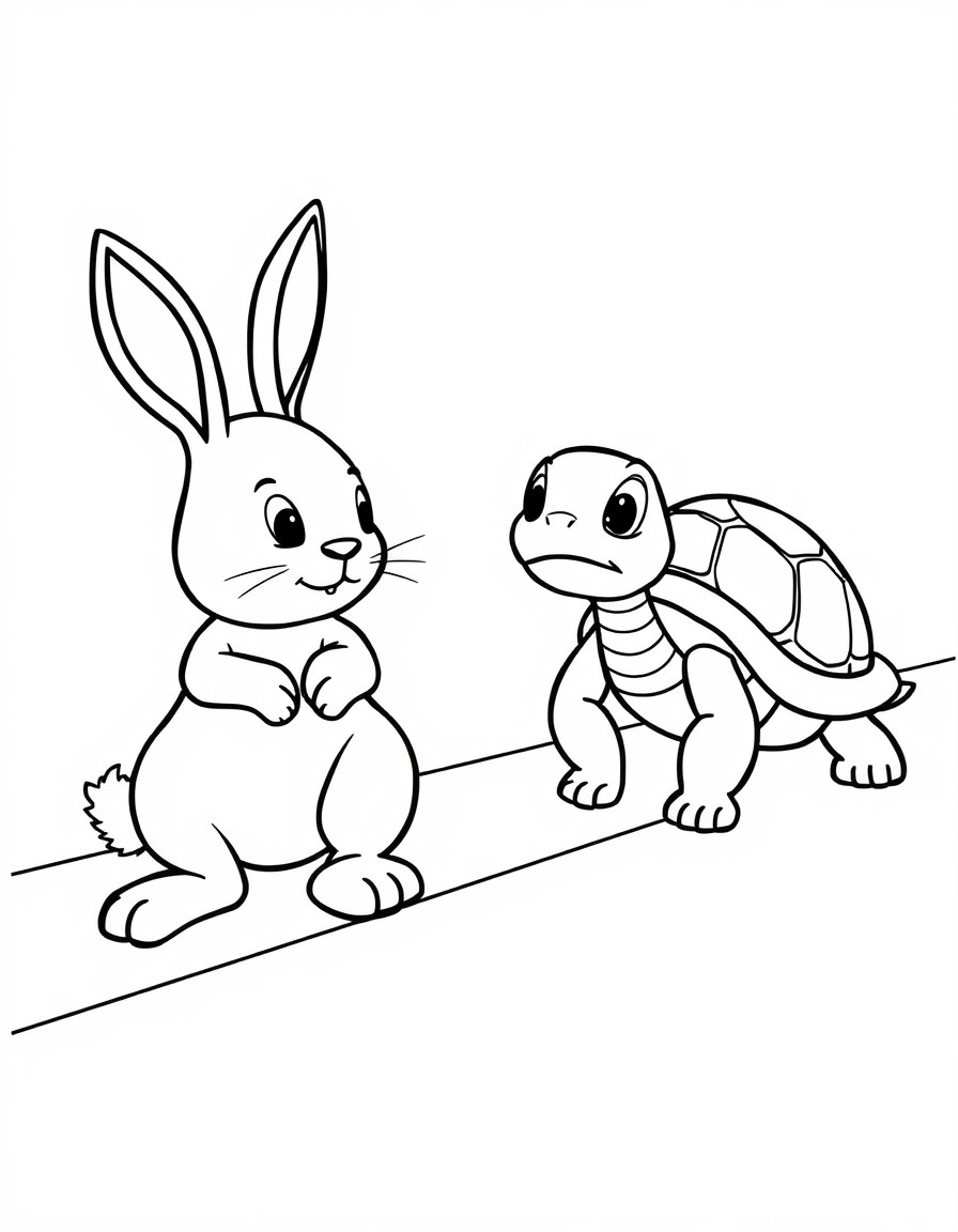 rabbit and turtle ready to start the race