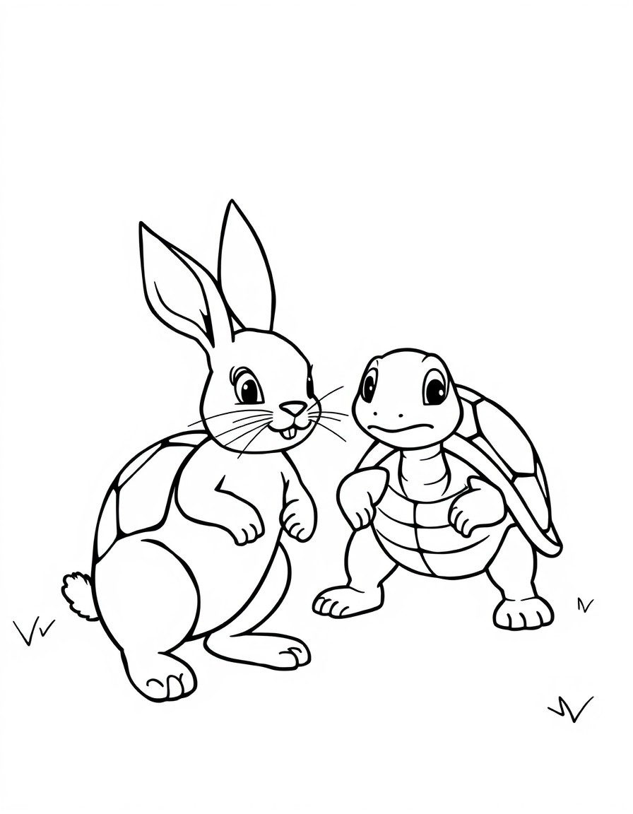 rabbit and turtle ready to start the race