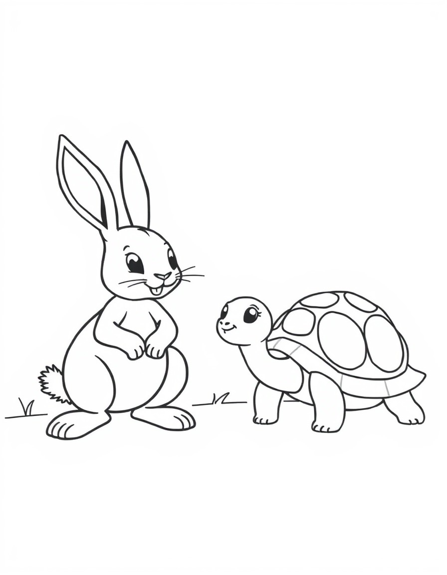 rabbit and turtle ready to start the race