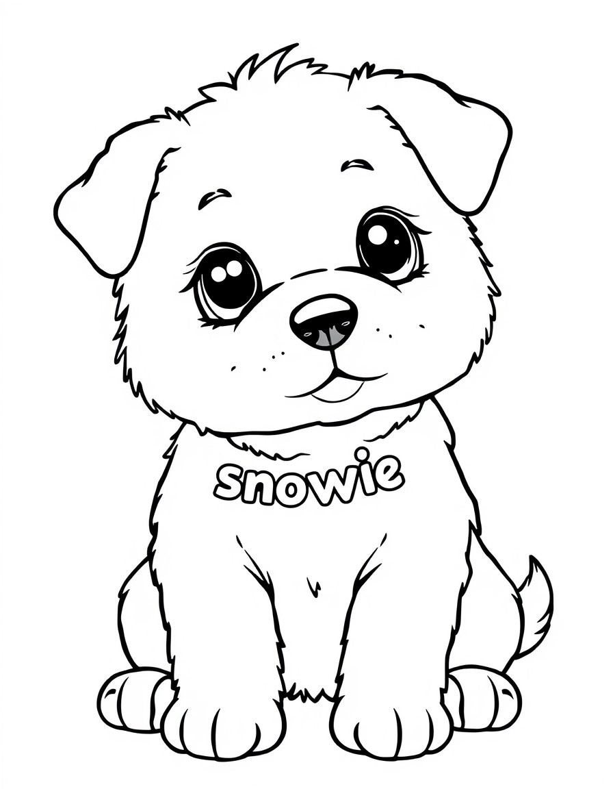 Cute white puppy dog with name snowie