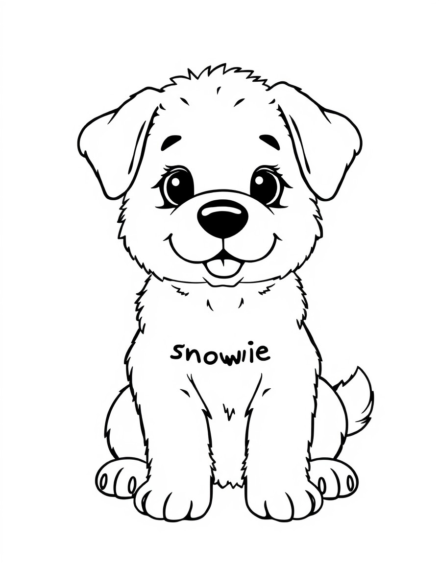 Cute white puppy dog with name snowie