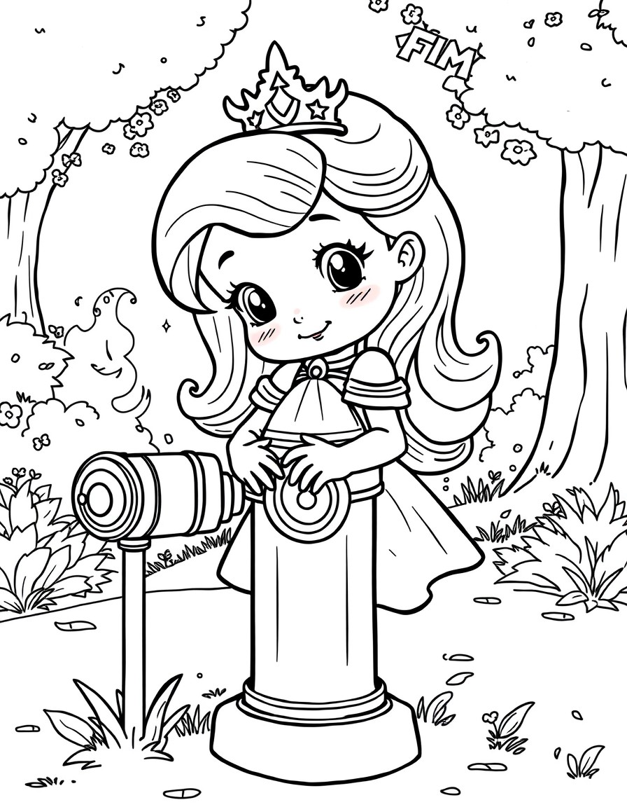 Princess cutely peeing on a fire hydrant