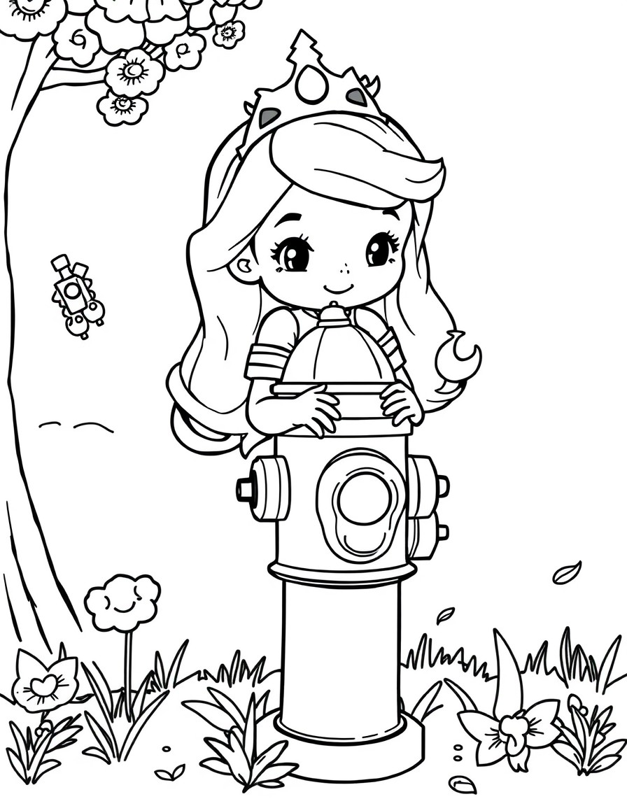 Princess cutely peeing on a fire hydrant