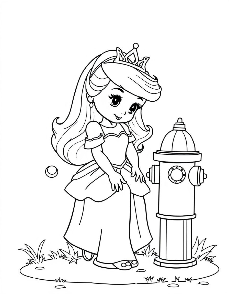 Princess cutely peeing on a fire hydrant