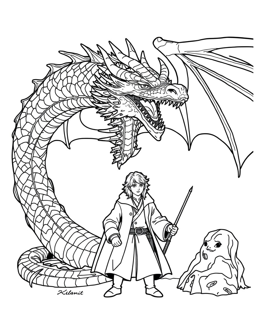 Smaug the dragon and Bilbo Baggins from The Hobbit