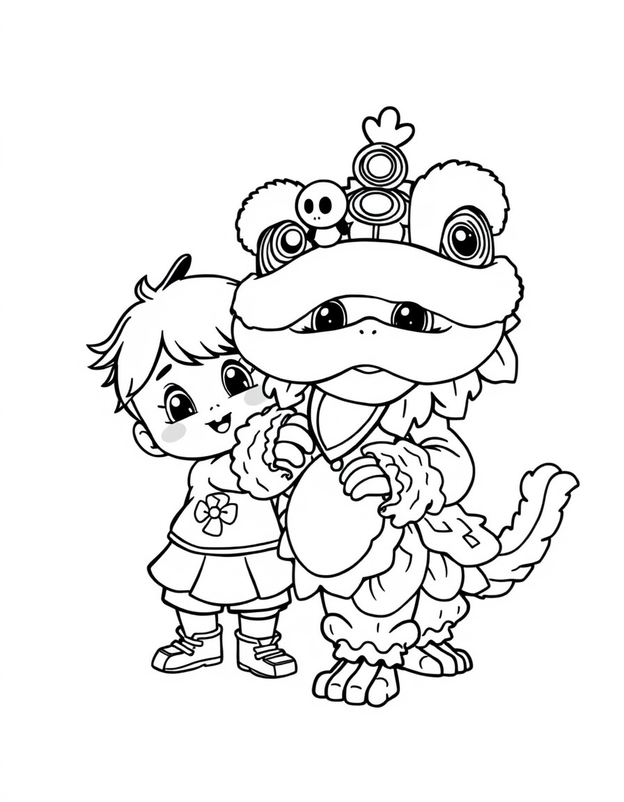 The cool shinchan with cool lion dancing together with thier Hat