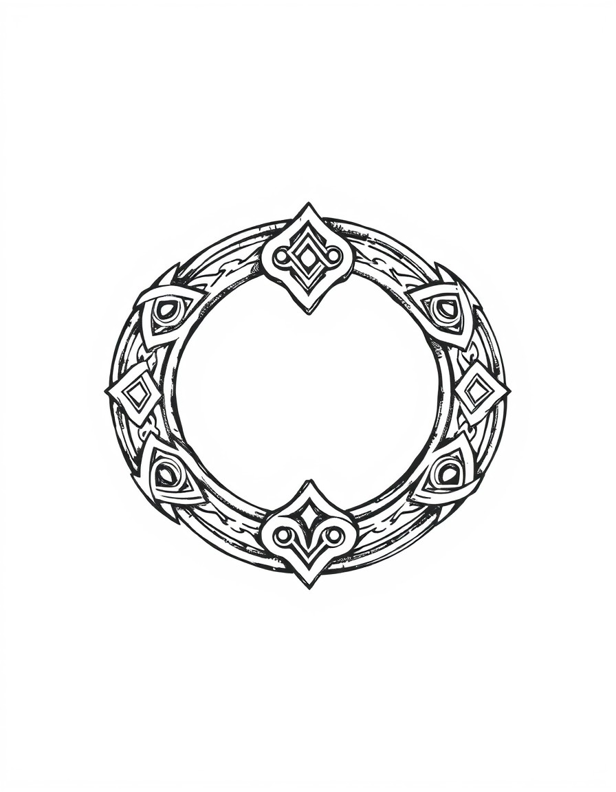 Sketched Art Piece Concept  A bold, high-detail, black and white line art piece featuring an ancient Celtic symbol from the Neolithic era, which is also reminiscent of the Triple Moon symbol from Neop