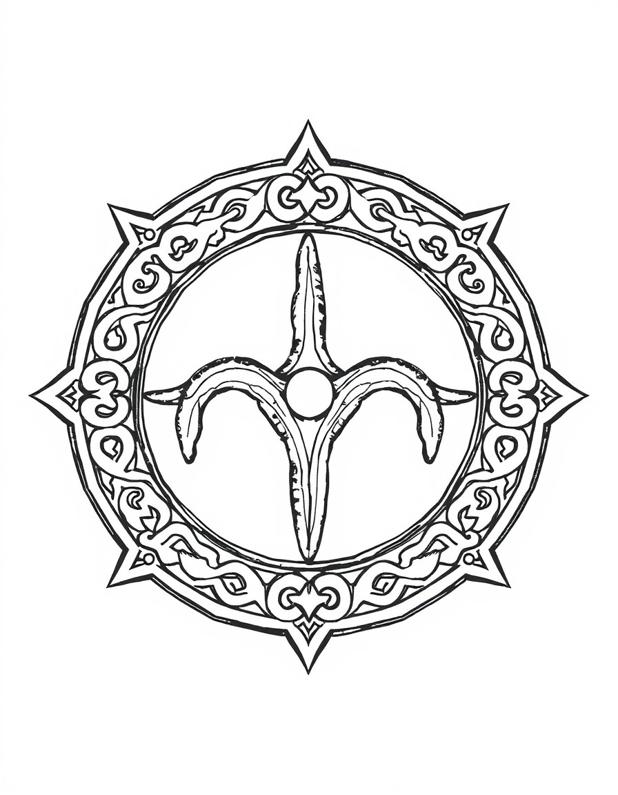 Sketched Art Piece Concept  A bold, high-detail, black and white line art piece featuring an ancient Celtic symbol from the Neolithic era, which is also reminiscent of the Triple Moon symbol from Neop