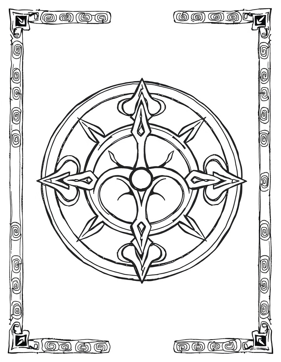 Sketched Art Piece Concept  A bold, high-detail, black and white line art piece featuring an ancient Celtic symbol from the Neolithic era, which is also reminiscent of the Triple Moon symbol from Neop